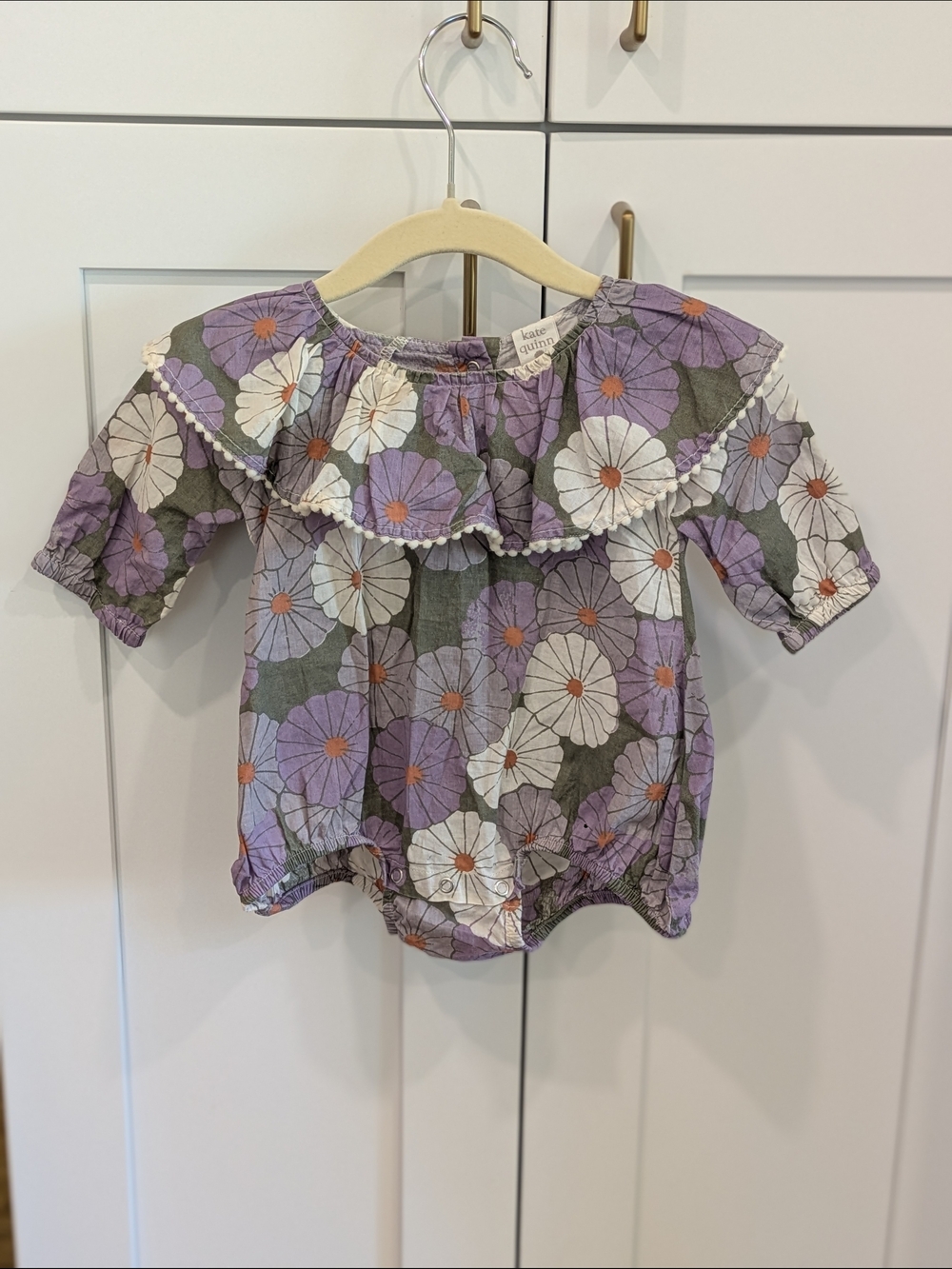 Kate Quinn Ruffle-Neck Floral Onesie Cotton Gauze
